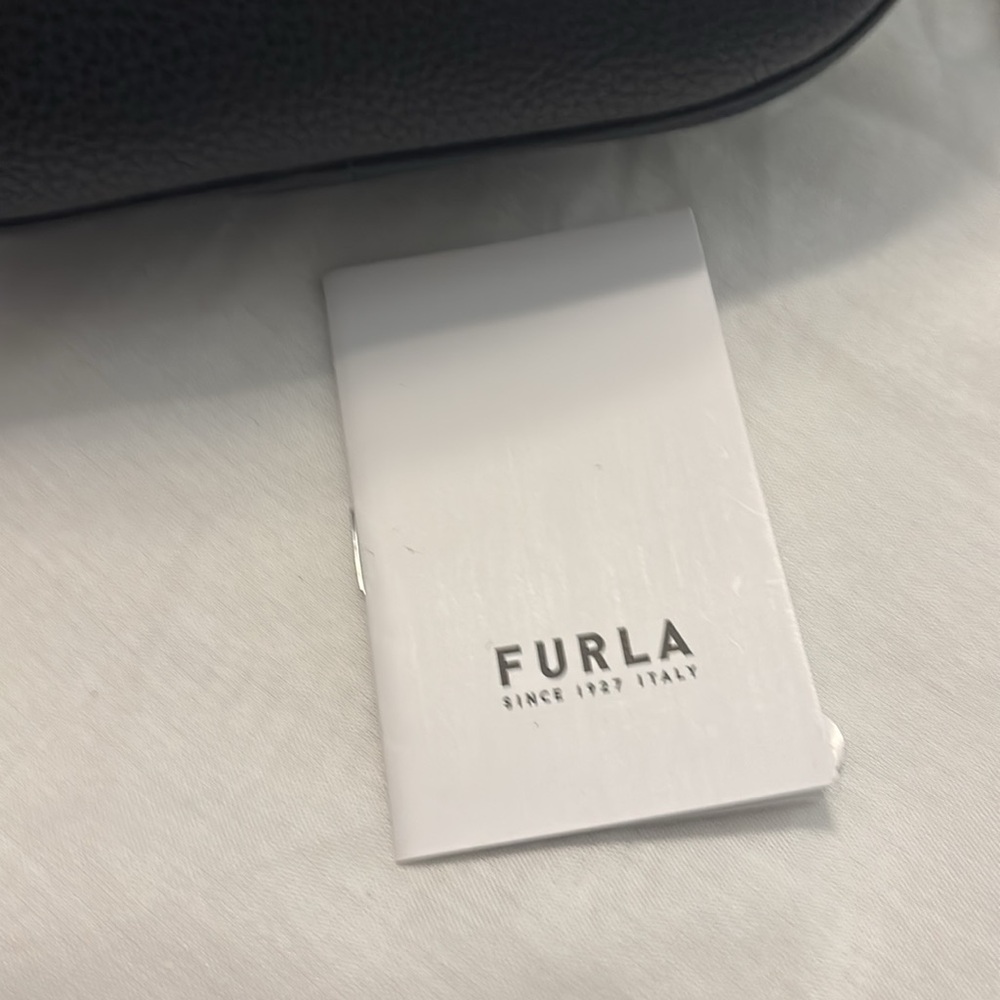 Furla Dotty Black w/gold accents Leather Crossbody small Bag top handle designer - Picture 8 of 14
